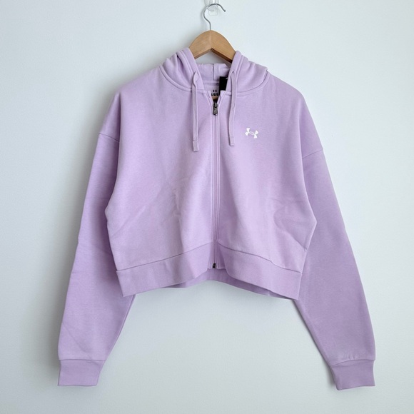 Under Armour Tops - Under Armour Women's Pink Rival Fleece Cropped Full Zip Hoodie, Size L, XL